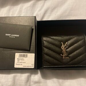 Saint Laurent Black Grained De Poudre Cassandra Card Holder